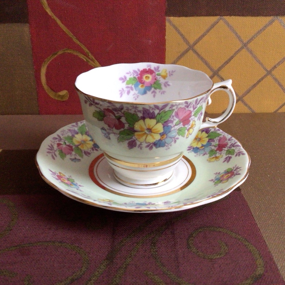 Colclough Floral on Green Background Teacup And Saucer